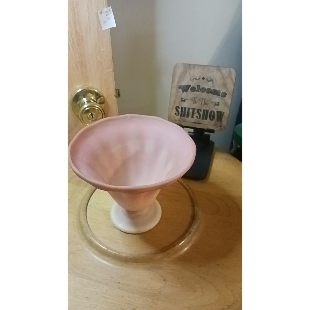 83. Antique Pink Satin Burmese Uranium Glass Pedestal Vase